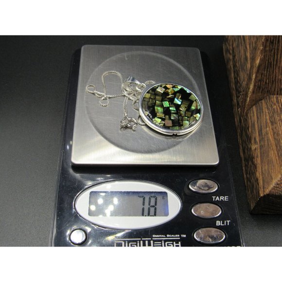 18 Inch Sterling Silver Large Circle Abalone Shell Pendant Necklace - Picture 7 of 7